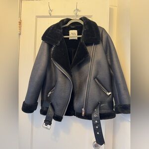 Brand new Zara faux fur lined moto jacket